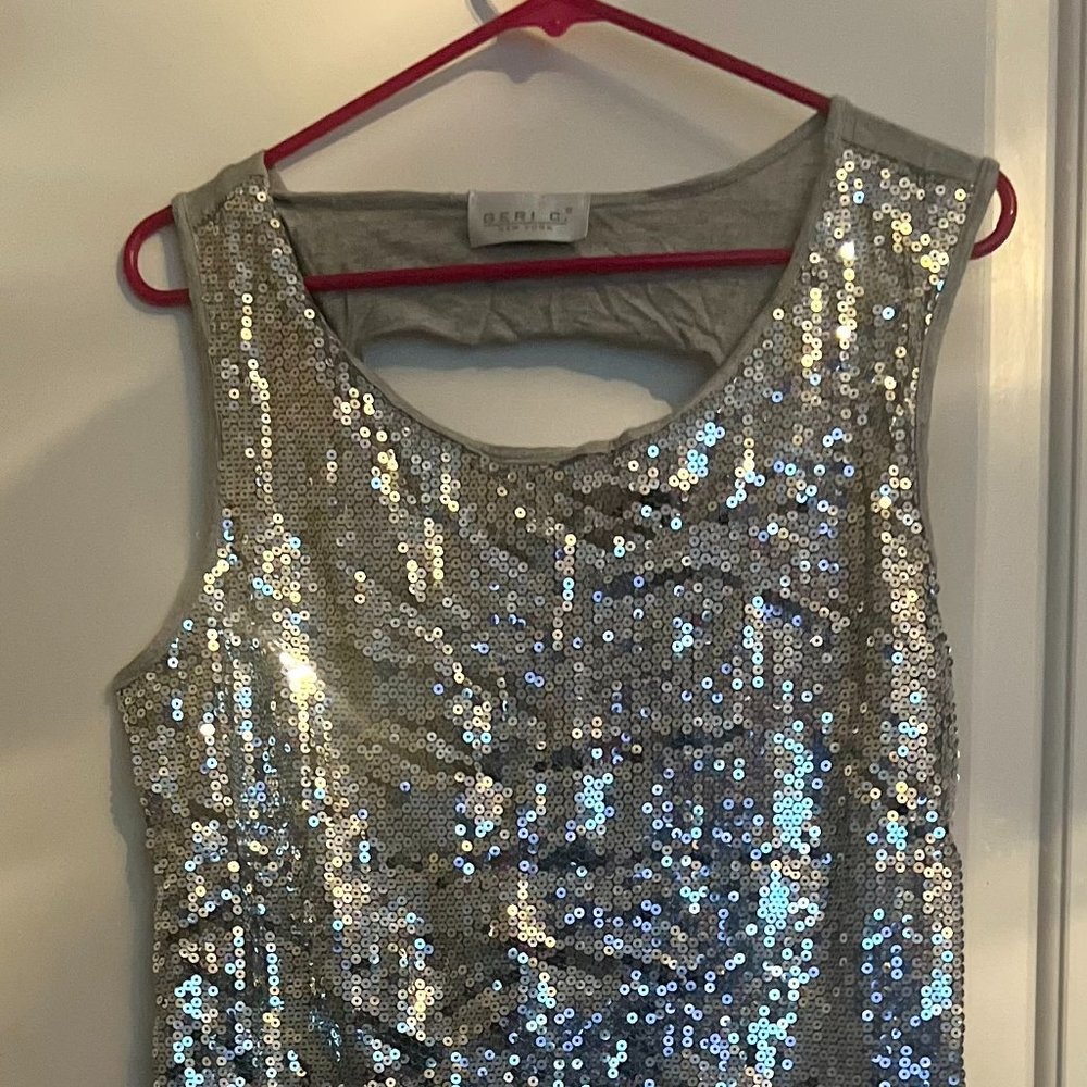 Geri C New York Silver sequins racer back tank top